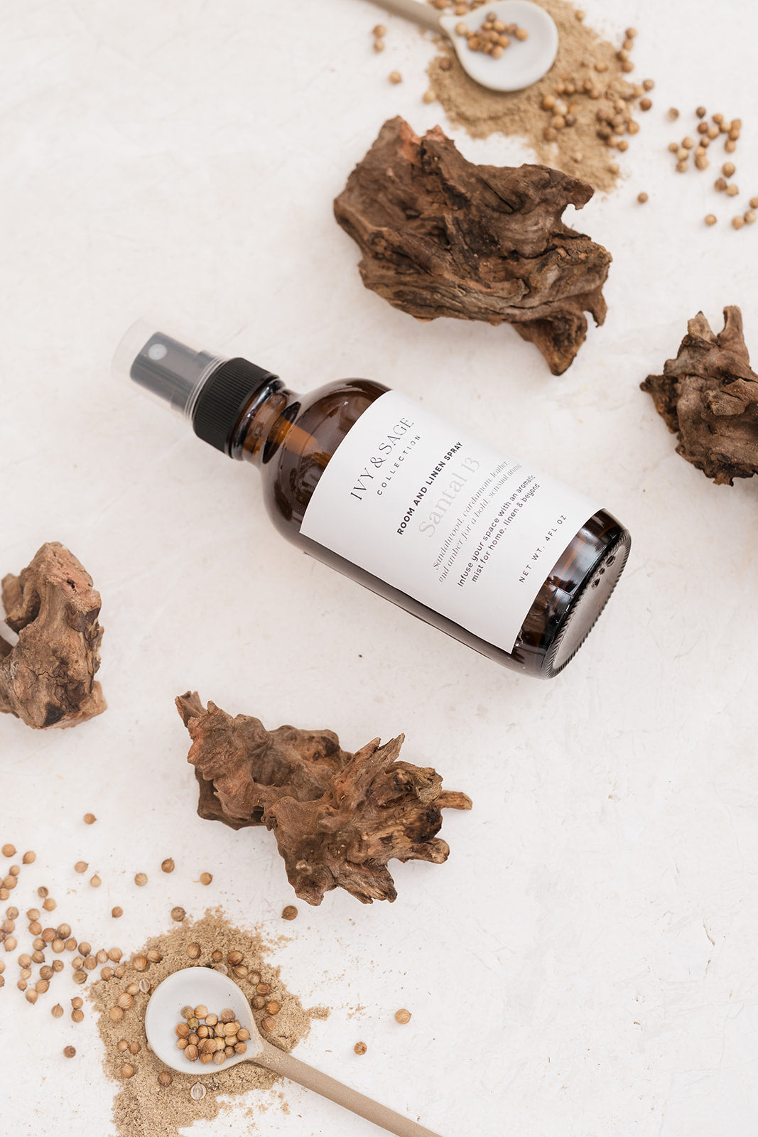 Room & Linen Spray with natural ingredients on a light background